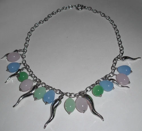 Collana donna argento 925 cornetti e gocce San Valentino Necklace Silver