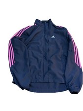 Adidas Windbreaker Full Zip Up Women Medium Black Pink 3 Stripes Liner 442