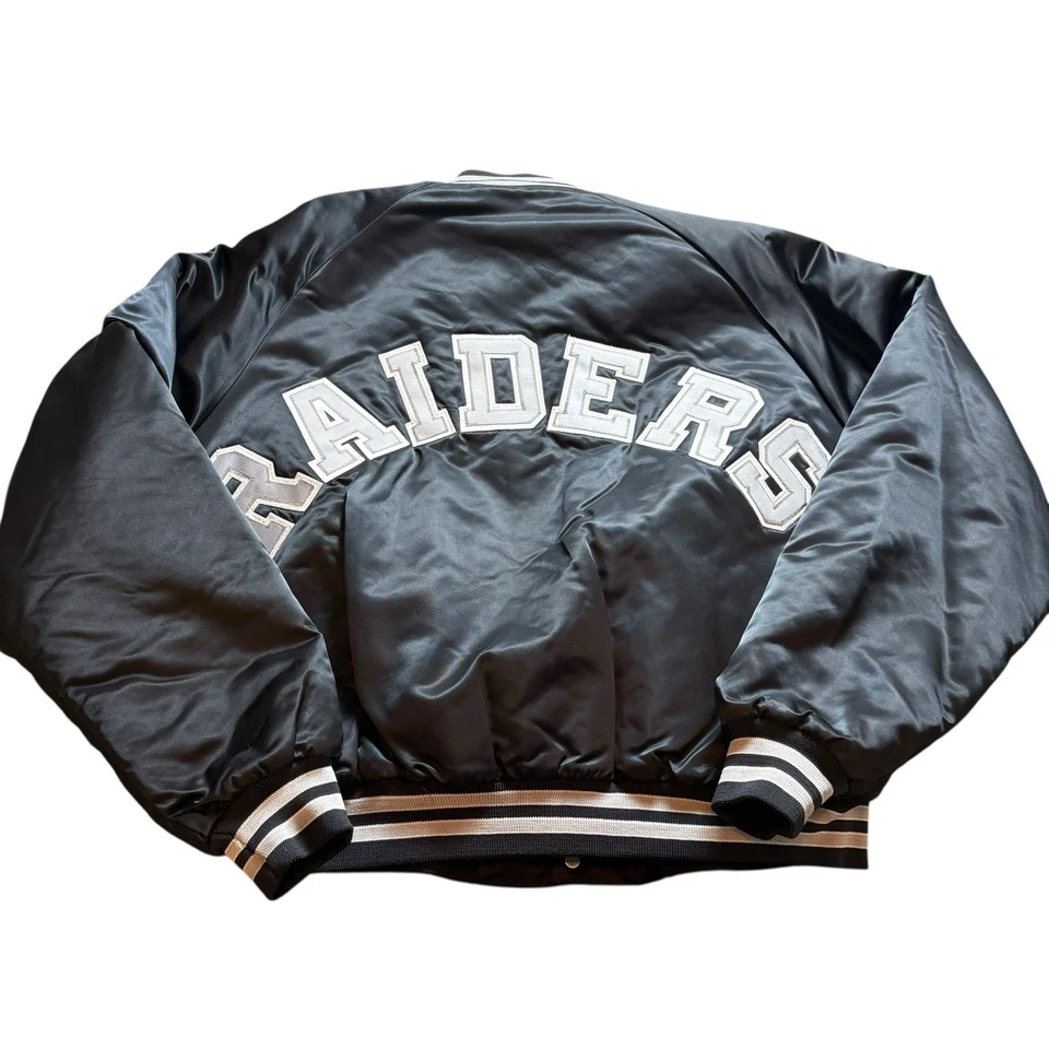 Vintage 1990s Oakland LA Raiders NFL Chalk Line Satin Bomber Jacket Men’s XXL - Image 4 of 4