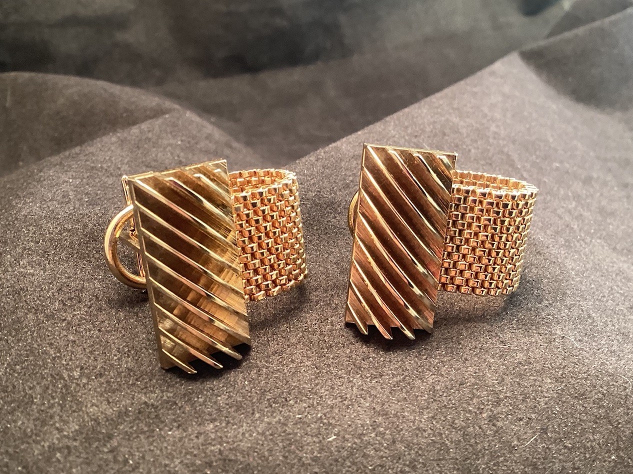 Gold Tone Rectangular Cufflinks Curved Cutout Str… - image 5