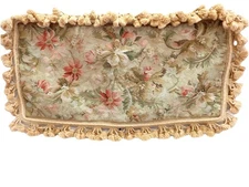 Vintage Aubusson Style Needlepoint Pillow Cover Floral Tapestry Tassel Fringe