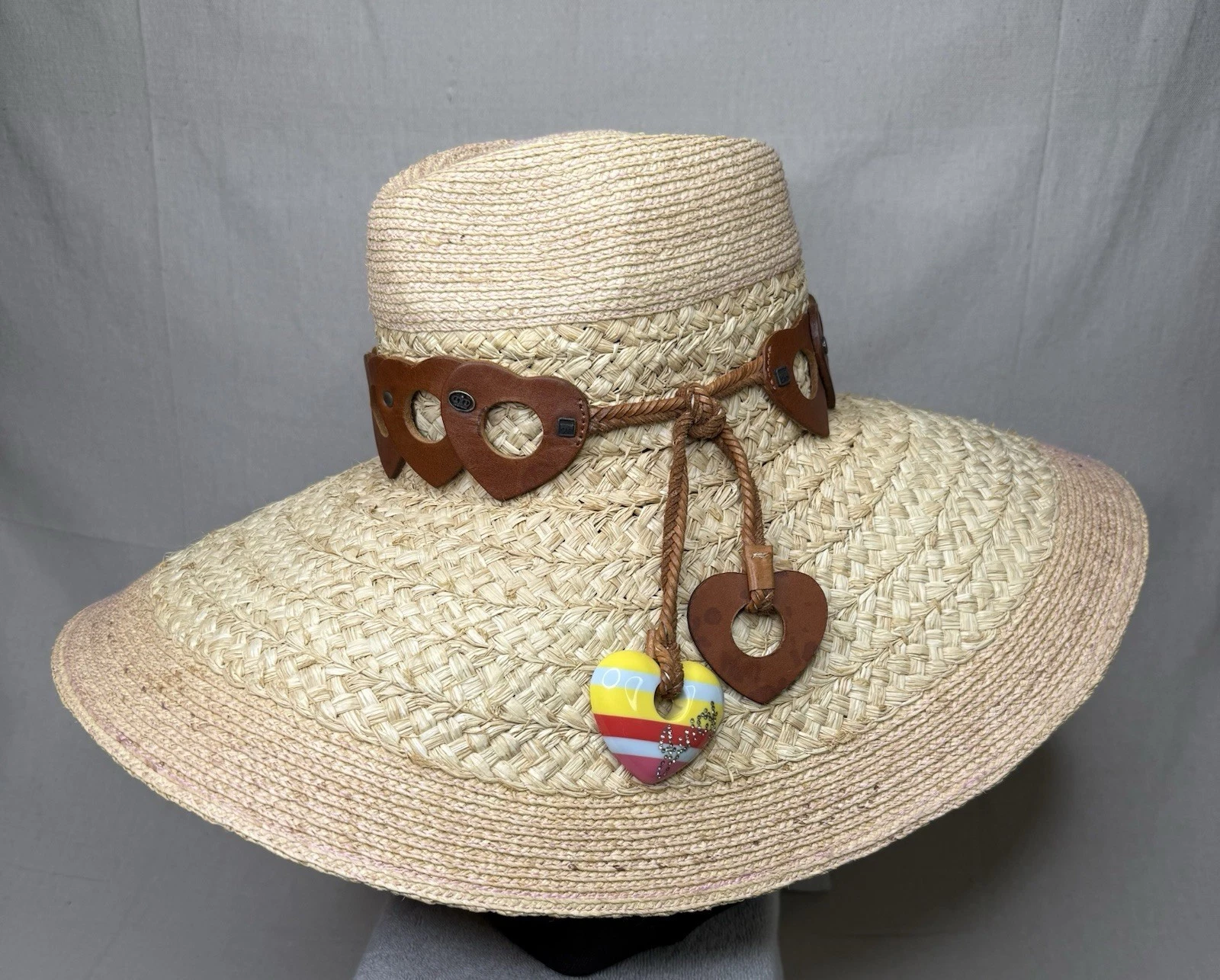 Juicy Couture Woven Floppy Sun Beach Straw Hat With Goldtone Chain & Charms