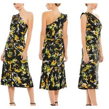 Mac Duggal NWT Asymmetrical Floral Print Draped One Shoulder Midi Dress Size 0