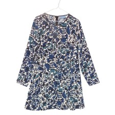 Vera Wang Dress Floral Print Blue Black White Long Sleeve Round Neck Sheath XL