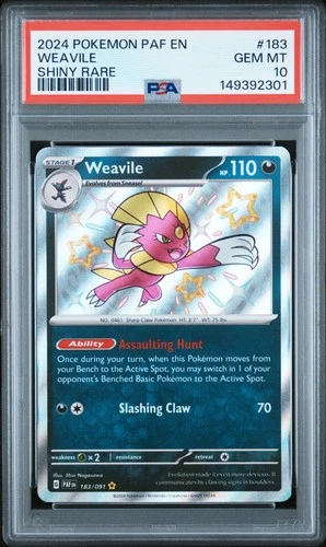 2024 POKEMON PAF EN-PALDEAN FATES SHINY RARE #183 WEAVILE PSA 10