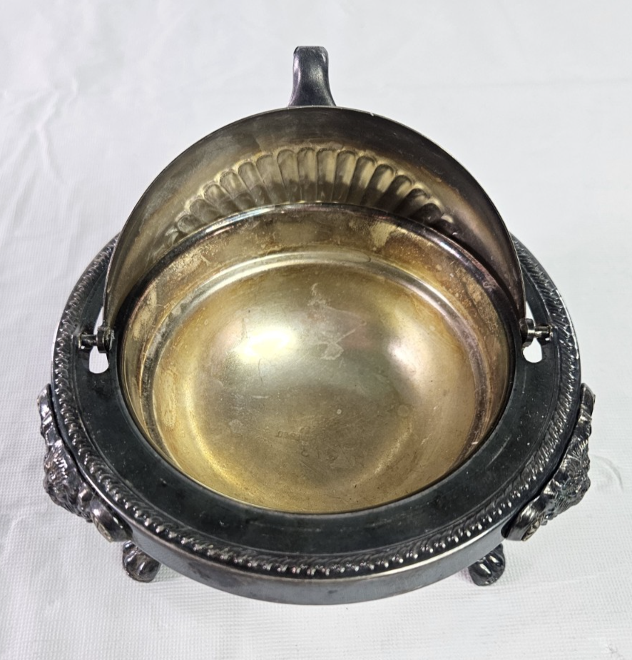 FB Rogers Silver Co Roll Top Butter Caviar Server Silverplate Lion