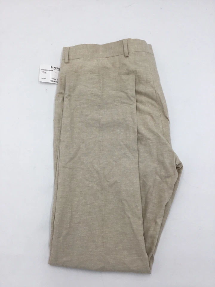 Pantalón Kenneth Cole Reaction Para Hombre Calce Ajustado Elástico Lino Sólido SOLO, Bronceado, 37WX30L Foto 2 de 2