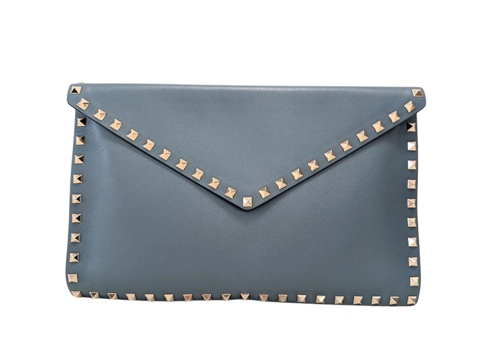 VALENTINO GARAVANI Clutch Bag Rock Stud Leather Purse Blue gray - Image 2 of 4