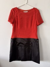 Karen Millen Dress Orange Ruffled Drop Waist Short Sleeve Size 16 Work Black