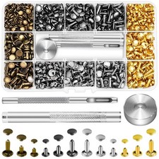 480 Pack Leather Rivets, Brass Rivets for Fabric, Leather Rivet Kit, Double C...