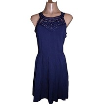 Merokeety Navy Blue Crochet Trim Dress Size Small Womens Sleeveless Viscose NWT