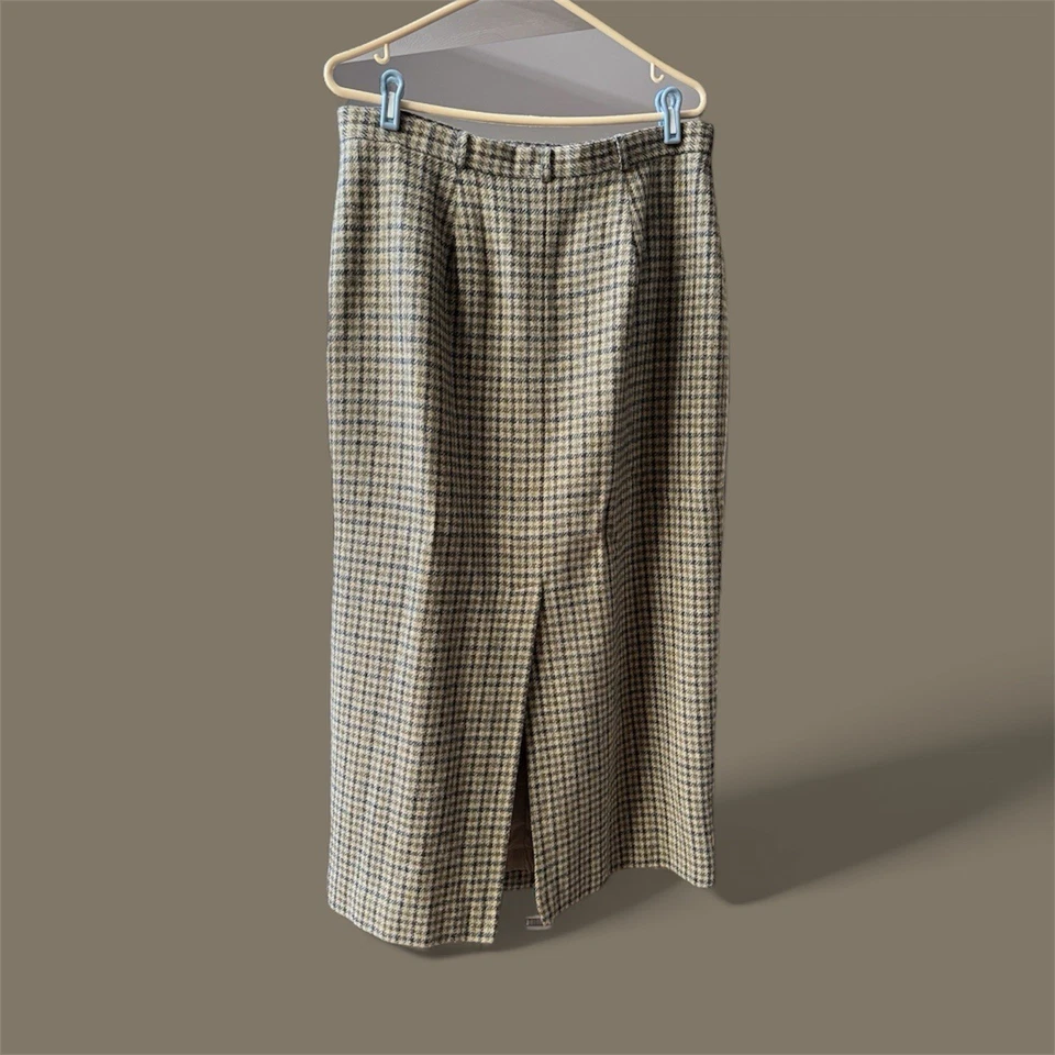 Ralph Lauren Women's 14W Vintage Houndstooth Wool Pencil Skirt, Preppy Plaid - Image 2 of 4