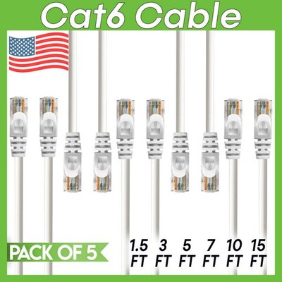 5 x Cat 6 Patch Cord White Cat6 Cable Ethernet RJ45 Connectors Internet Wire