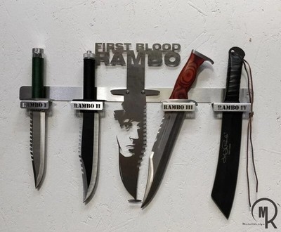 Arizona Outlet Rambo Messer Set 1-2-3 und 4 + Edelstahl Designer Wandhalter