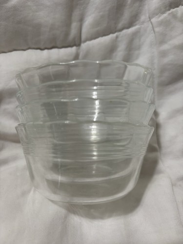 4 PYREX Glass # 463 6 oz Custard Ramekin Cups Scalloped Edge 3 Rings ...