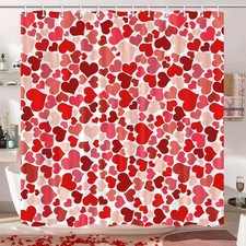 Watercolor Red Heart Valentines Day Fabric Shower Curtain Set 69x70 In