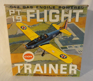 LOOK! 1960`S COX .049 GAS POWERED PT 19 FLIGHT TRAINER PLANE UNUSED IN THE BOX!
