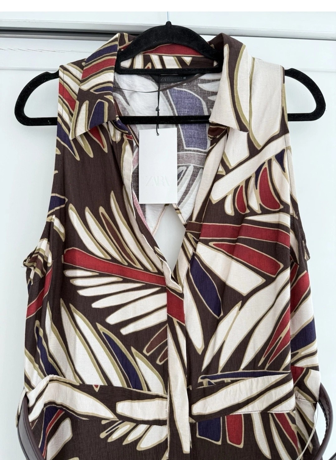 Sz Xs Zara Printed Sleeveless Collared Belted Open Back Midi Shirt Dress 2884 thumbnail 3