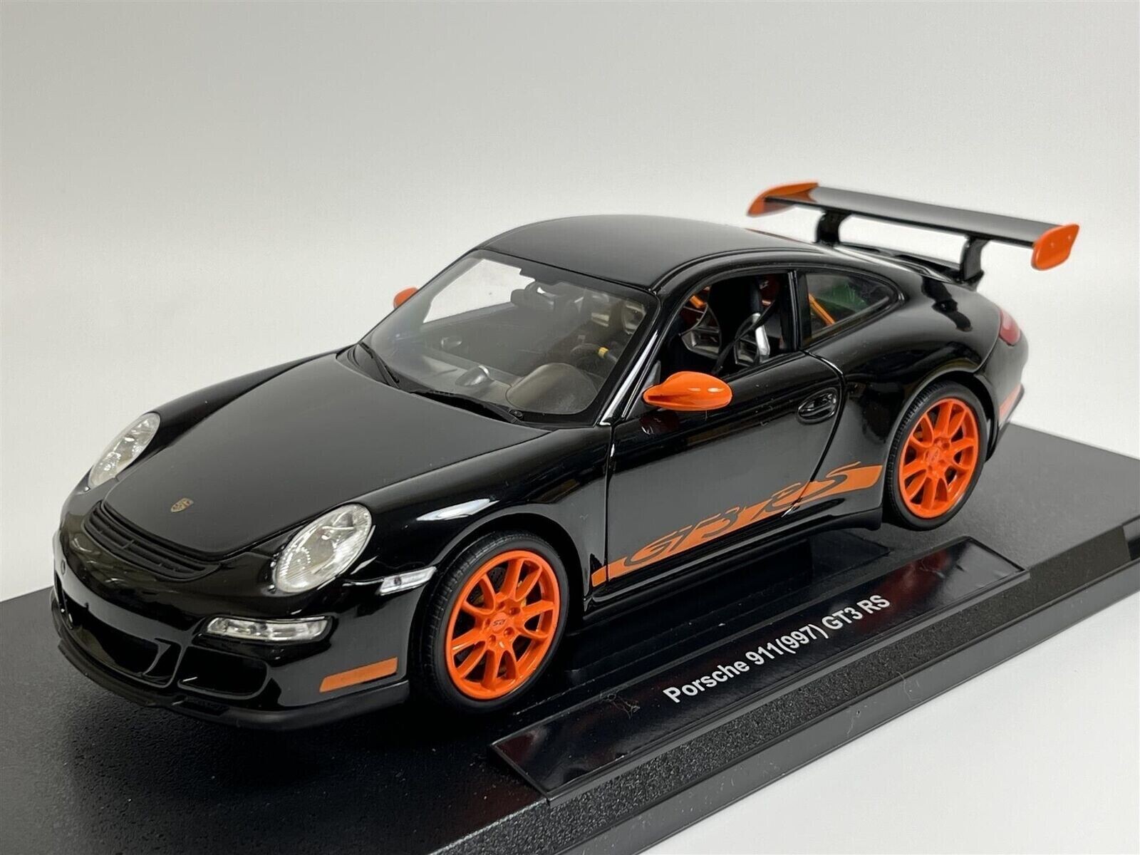Porsche GT3 RS 2007 Welly 1/18 noire et orange miniature de collection WEL18015NOIR