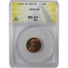 1930 Lincoln Wheat Cent MS 62 RB ANACS Penny Uncirculated SKU:I25588