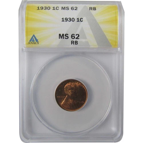 1930 Lincoln Wheat Cent MS 62 RB ANACS Penny Uncirculated SKU:I25588