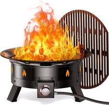 Ciays Propane Fire Pit with Folding Legs, Grill Grate, Hose Hooks, Propane Tank 