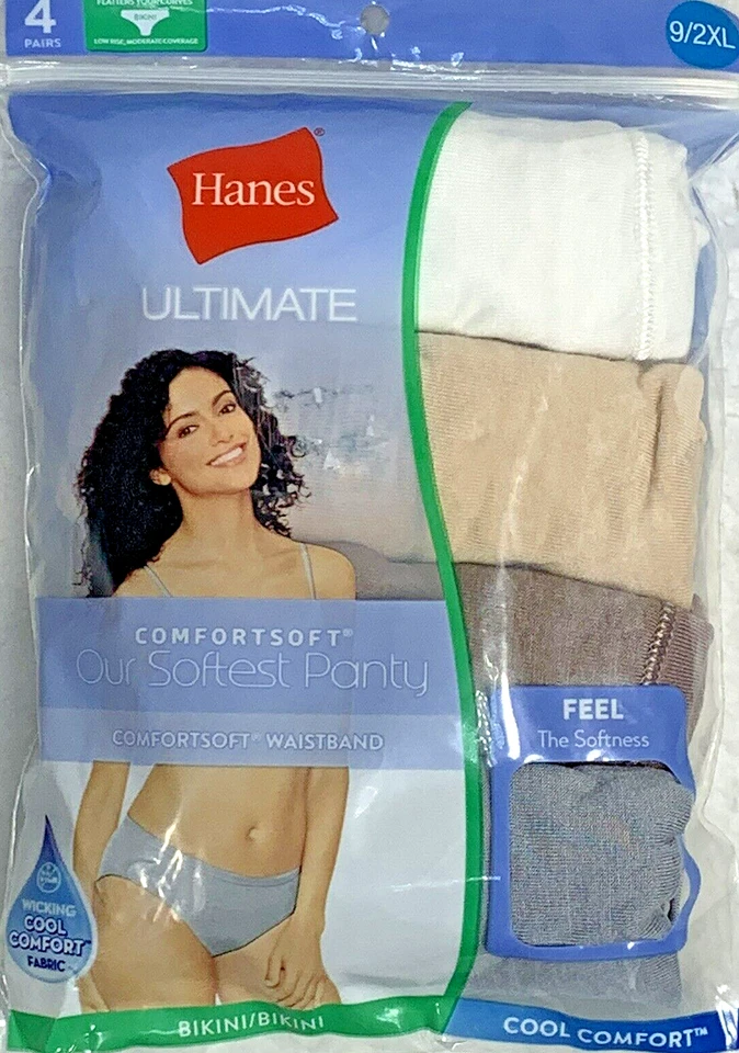 Calzoncillos de bikini Hanes para mujer talla 9/XL 4 unidades Ultimate Comfort suaves blancos tostados marrón Foto 4 de 4