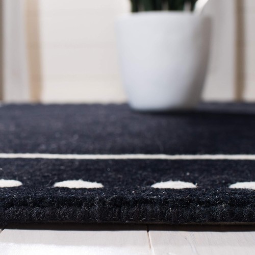 Versatile Black and Ivory Geometric Wool Runner Rug - Ideal for Living & Bedroom - Picture 6 of 9