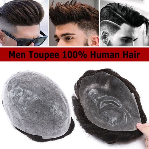 Echthaar Toupet für Männer Haarteile Herrenperücke Toupee Haarsystem Skin Basis - Bild 1 von 34