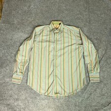 Robert Graham Mens Shirt Large Green Blue Striped Flip Cuff Office Loud Top