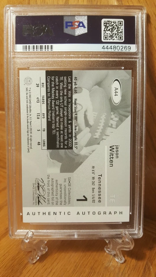 2003 Sage Jason Witten Auto RC #A44 PSA 9 Mint 24/400 - Image 2 of 4