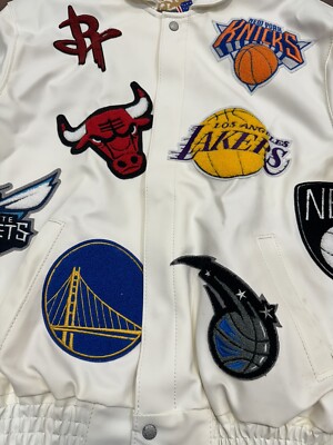 Jeff Hamilton NBA Collage Vegan Leather Jacket Men's Size Large | eBay