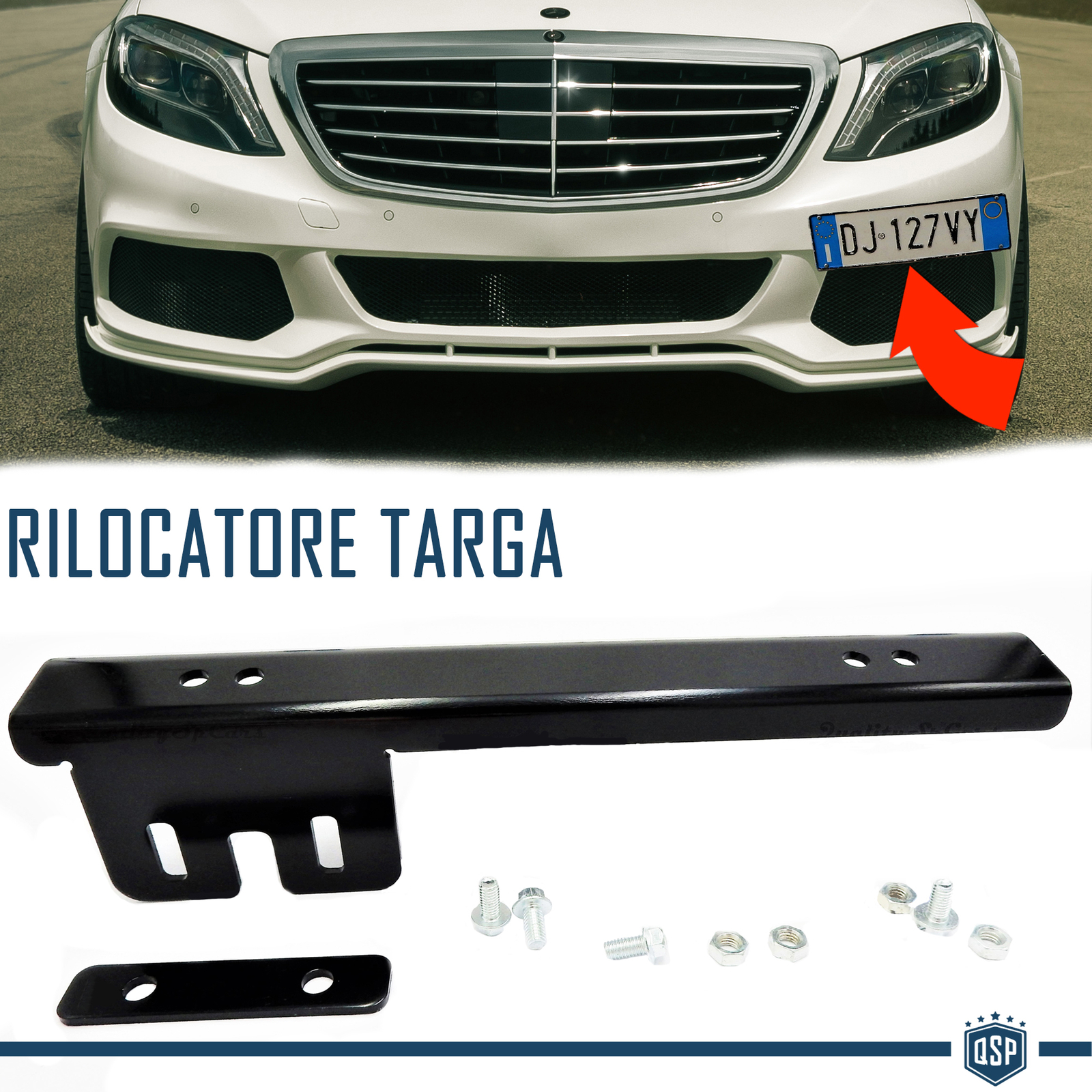 Portatarga Laterale Mercedes Nero - Rilocatore Metallo Custom Look