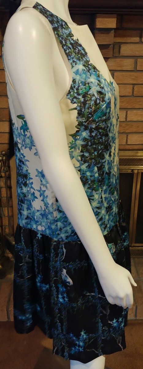 Tibi Sidewalk Blue Floral Drop Waist Back Tie Silk Dress NWT Size 10 | eBay
