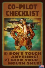 CO-PILOT CHECKLIST METAL SIGN 8X12 MADE IN USA! AIRLINE AVIATION HANGAR HUMOR