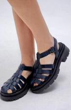 Free People Delaney Fisherman Sandals Black Leather Chunky Platform 41/11 NEW