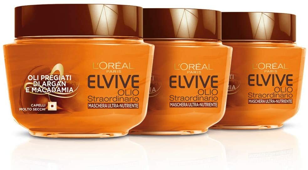 Elvive L'Oréal Paris Elvive Maschera Nutriente, 300 ml, 3 Conf.da 6 unità