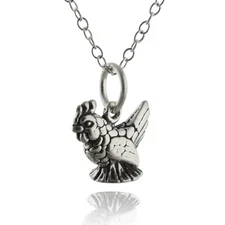 Tiny Chicken Charm Necklace - 925 Sterling Silver Rooster Hen Farm Bird Gift 