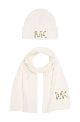 Michael Kors White and Gold Knit Hat and Scarf Set MICHAEL KORS Knit 2 Piece Gift Set Beanie Hat & Scarf Tan  main image 2