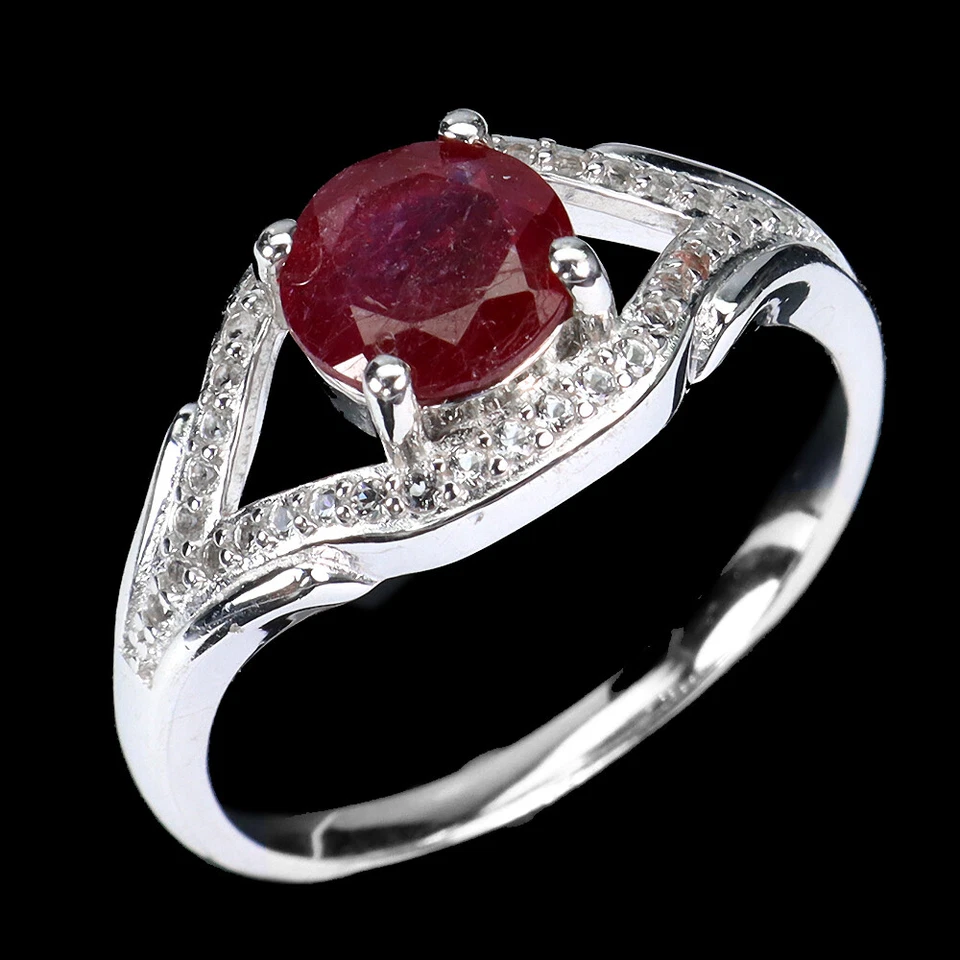 925 Sterling Silver Ring Round Ruby 7mm Topaz Natural Gemstone Jewelry Size 9 - Image 2 of 4