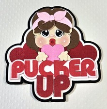 Pucker Up Valentines Title Brown Hair. Scrapbook, Card making Paper Piecing