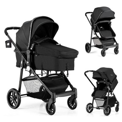 Stroller 2 in 1 Convertible Carriage Bassinet Black BB5636 Baby Pushchair Foot