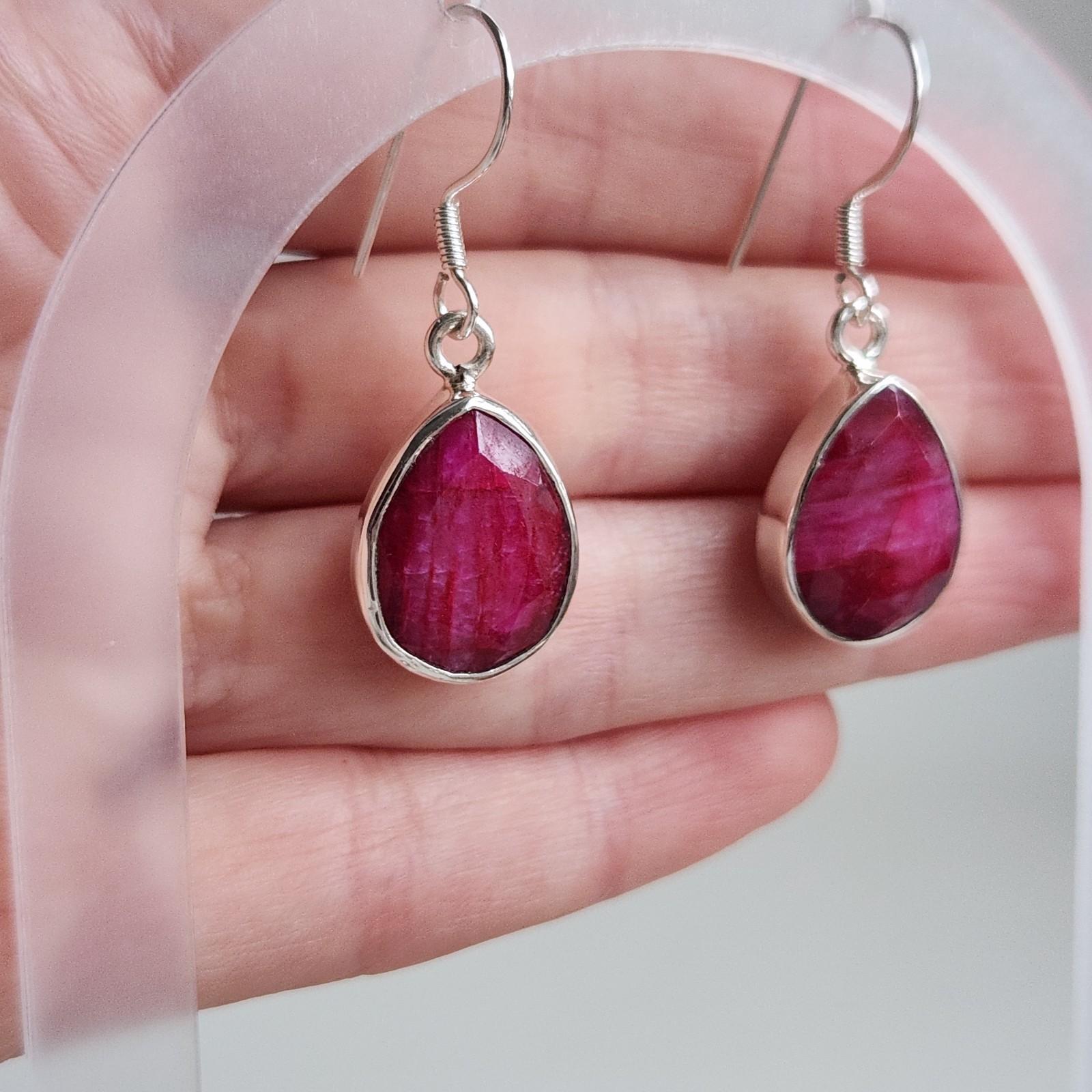 925 Sterling Silver Ruby Teardrop Dangle Earrings… - image 9