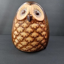 Vintage Mid Century Style Large Ceramic Owl Figurine Brown Glazed 8 Inch Decor