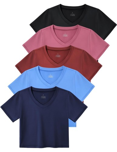 Workout Crop Tops for Women Short Sleeve Dry Fit Athletic Shirts Solid Croppe...