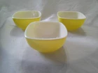 Vtg 50's PYREX lot of 3 Mini #407 Primary Yellow Small Square Bowls 7oz EVC