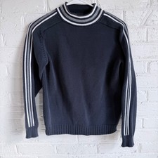 Lands End Kids Navy Mock Neck Sweater White Stripe Trim Size M 10 12