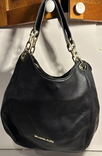 Michael Kors Hobo Black Pebble Leather Chain Shoulder Bag Medium Purse Pre-loved