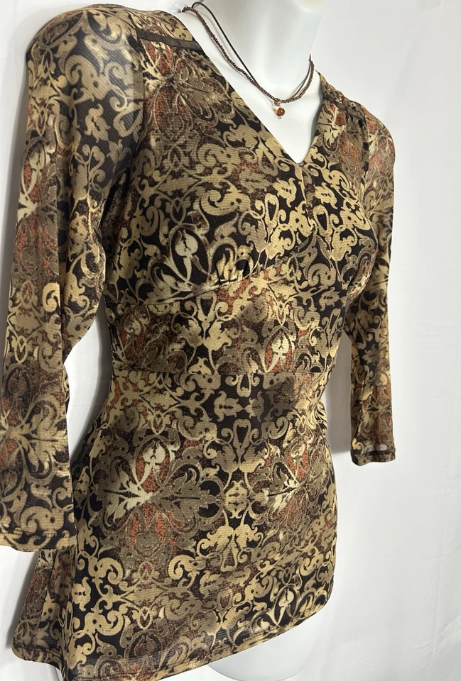 Top Babydoll Axcess Vintage Y2K Forest Fairy Y2K Talla M Marrón Floral Malla Transparente Foto 2 de 4