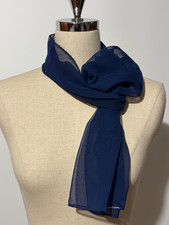 Vintage-Dark Blue Sheer Oblong Scarf/ Head Scarf- Wear Many Ways